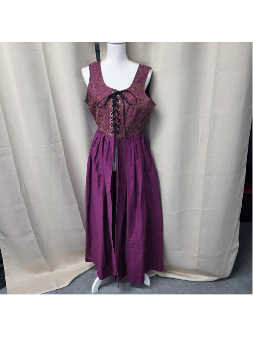 The Pyramid Collection Purple Lace-Up Maxi Dress Fairycore Renaissance Size L - Picture 2 of 5